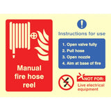 Manual fire hose reel with instructions for use