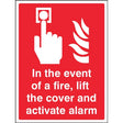 In the event of a fire lift the cover and activate alarm