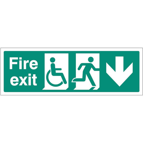 Fire exit (running man, disabled symbol, arrow down)