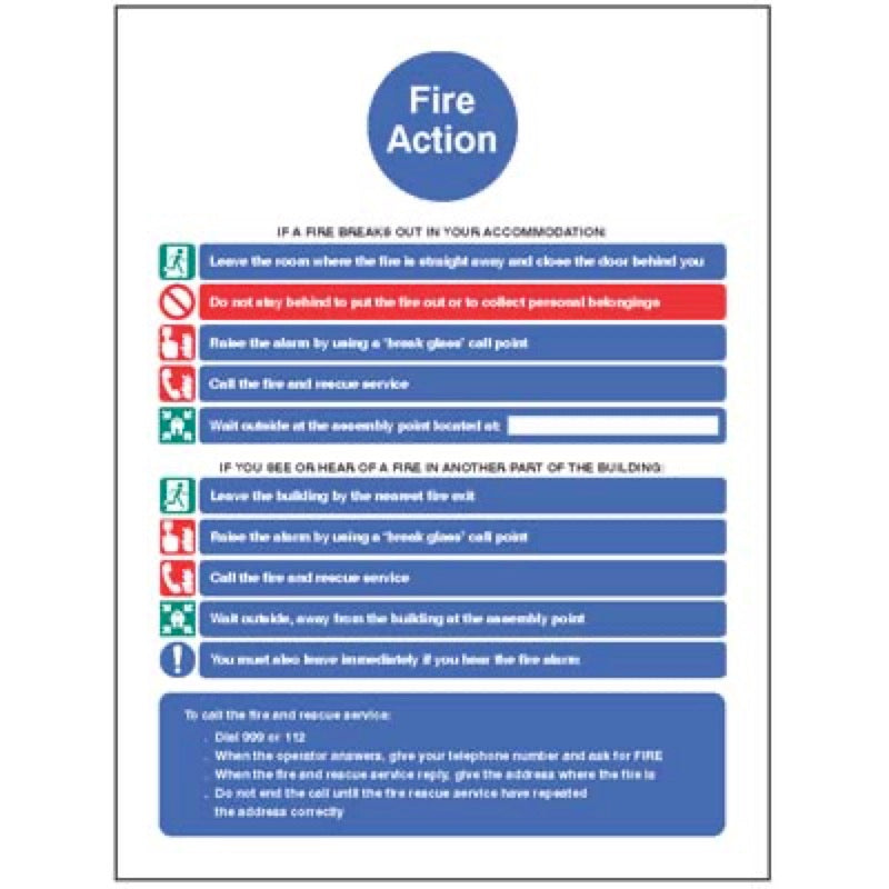 Action notice for housing with communal fire alarm and simultaneous evacuation strategy