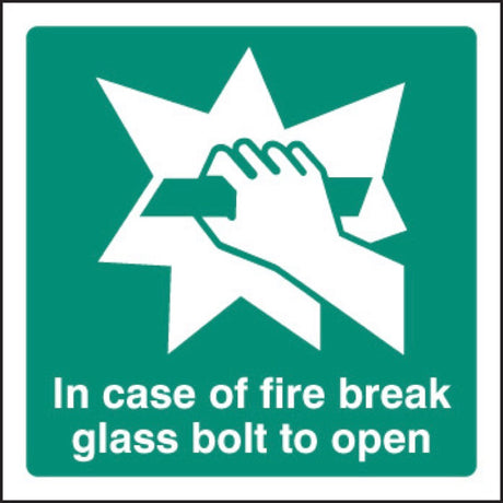 In event of fire break glass bolt for key