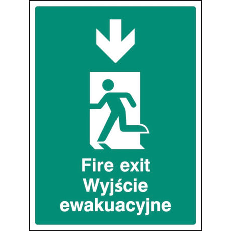 Fire exit arrow down (English and Polish language)