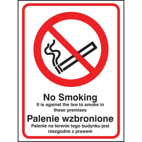 No smoking it is against the law to smoke in premises (English and Polish language)