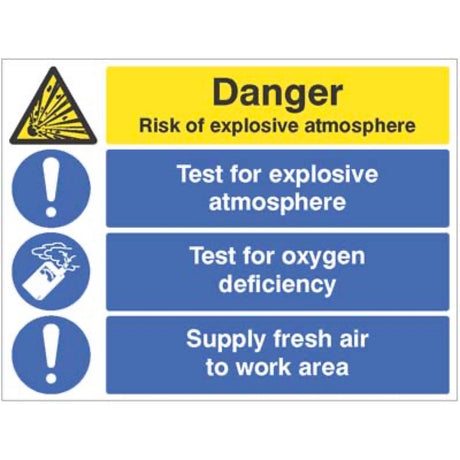 Risk of explosive atmosphere, test for oxygen deficiency, supply fresh air