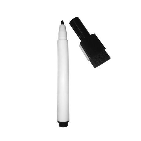 Dry wipe pen - black, fine tip - with magnet and eraser attached