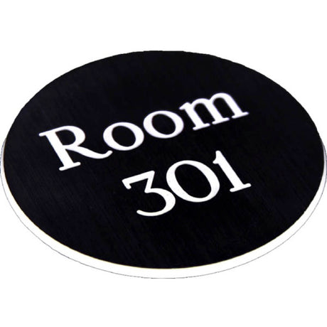 Engraved Sign with adhesive backing - 95mm dia White text on black