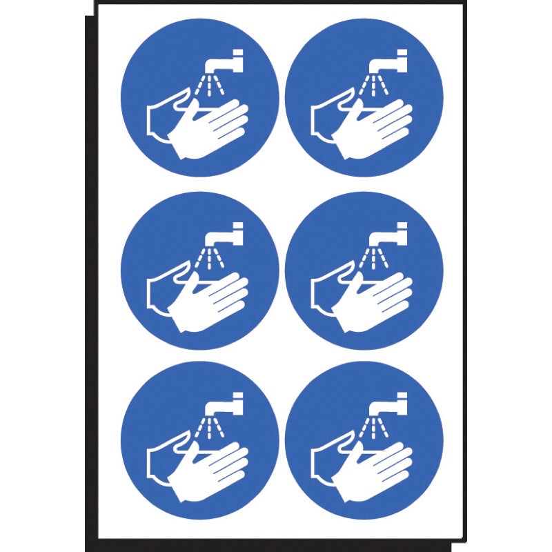 Wash hands symbol 65mm dia - sheet of  6