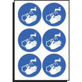 Wash hands symbol 65mm dia - sheet of  6