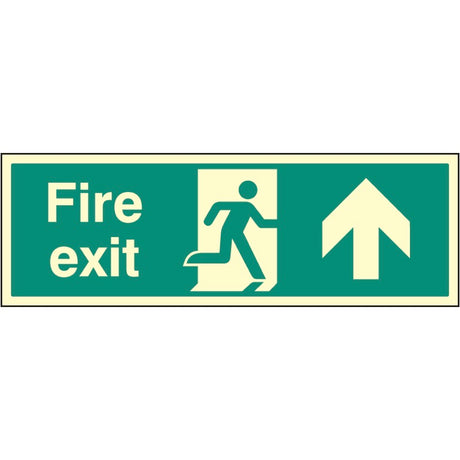 Fire exit up single sided 900x300mm photoluminescent