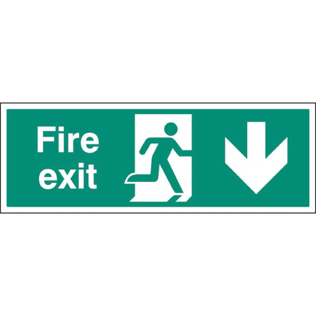 Fire exit arrow down single sided 1200x400mm 5mm rigid