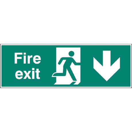 Fire exit double sided with arrow down 1200x400mm 5mm rigid