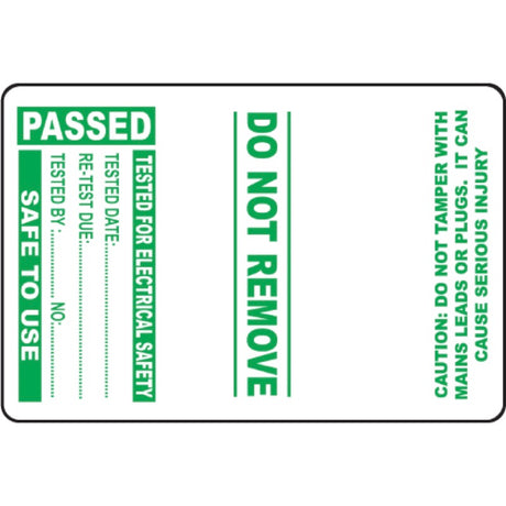 100 PAT Test Cable Wrap Labels - Passed 75x50mm