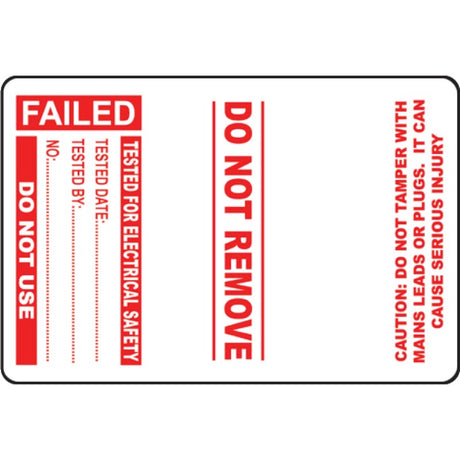 100 PAT Test Cable Wrap Labels - Failed 75x50mm