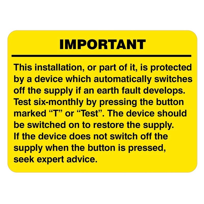 RCD test Sheet of 9 Labels labels 100x75mm