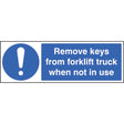 Remove keys from forklift truck when not in use