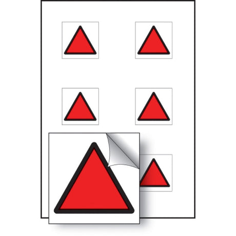 Red triangle vibration safety 25x25mm - sheet of 6 self adhesive