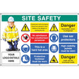 Site safety, multi-message, demolition work, custom banner c/w eyelets 1270x810mm