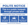 Polite notice This is a public footpath through private land - Please follow these 3 rules