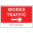 Works traffic only, arrow right, site saver sign 600x400mm