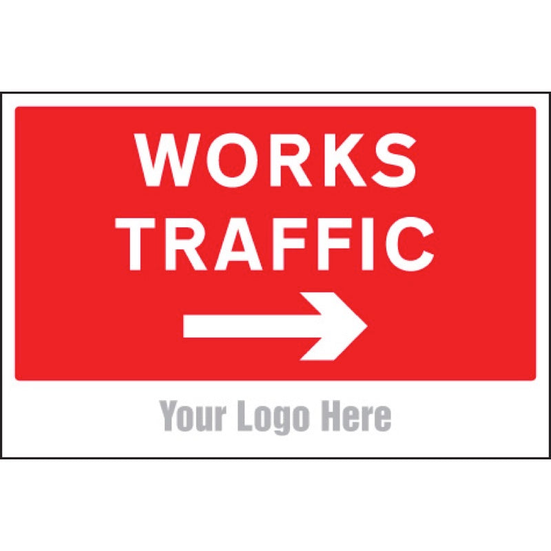 Works traffic only, arrow right, site saver sign 600x400mm