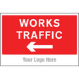 Works traffic only, arrow left, site saver sign 600x400mm