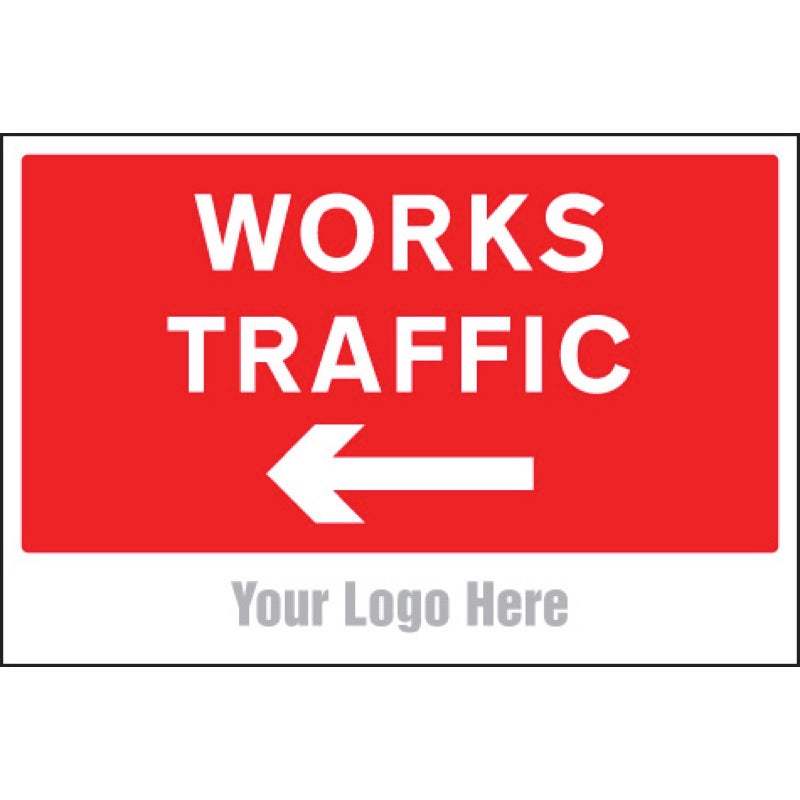 Works traffic only, arrow left, site saver sign 600x400mm