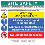 Site safety board, dangerous site, visitors, PPE, access, site saver sign 1220x1220mm