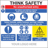 Site safety board, multi-message, underground services, builder signs 1220x1220mm