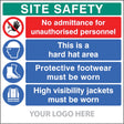 Site safety board, no admittance, hard hat, footwear, hivis,  site saver sign 1220x1220mm