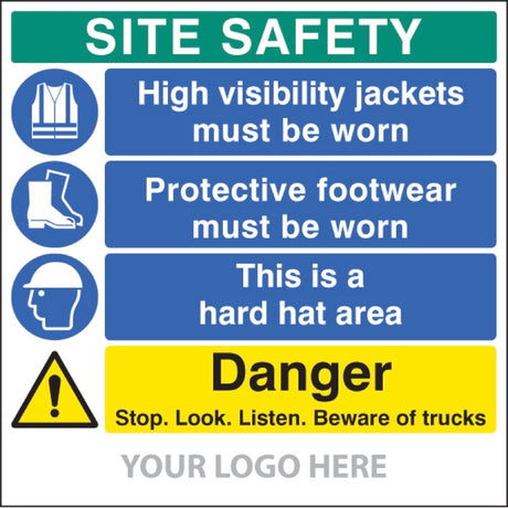 Site safety board, hivis, footwear,hard hat, trucks,  site saver sign 1220x1220mm