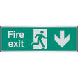 Fire exit arrow down aluminium 300x100mm