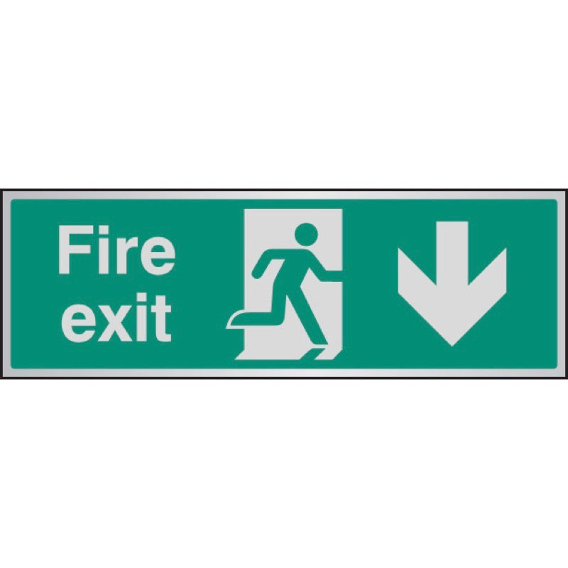 Fire exit arrow down aluminium 300x100mm