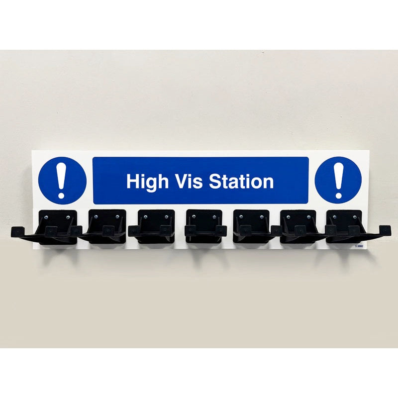 PPE Station - High Vis - 7 Hooks on 540x160mm 10mm foam pvc