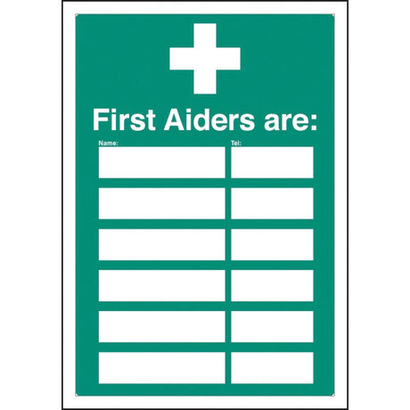 First aiders are (space for 6) adapt-a-sign 215x310mm