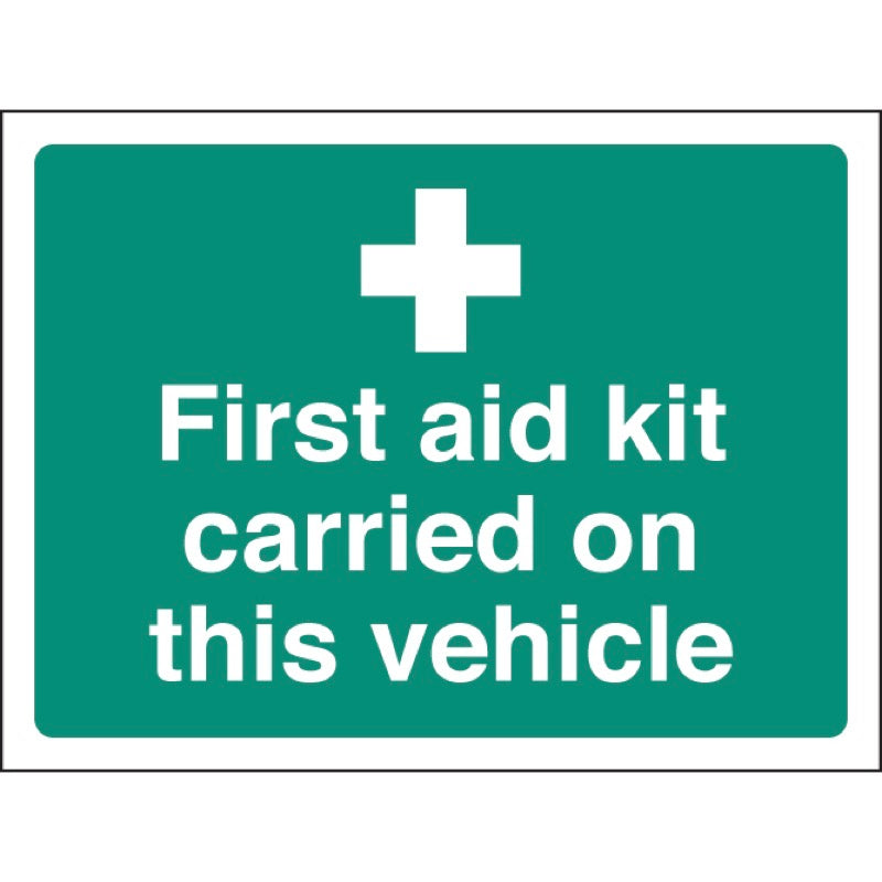 First aid kit carried on this vehicle (face adhesive)