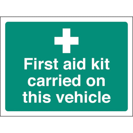 First aid kit carried on this vehicle (face adhesive)