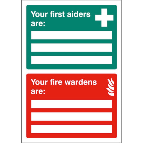 First Aiders/Fire Wardens are Adapt-a-sign 215x310mm