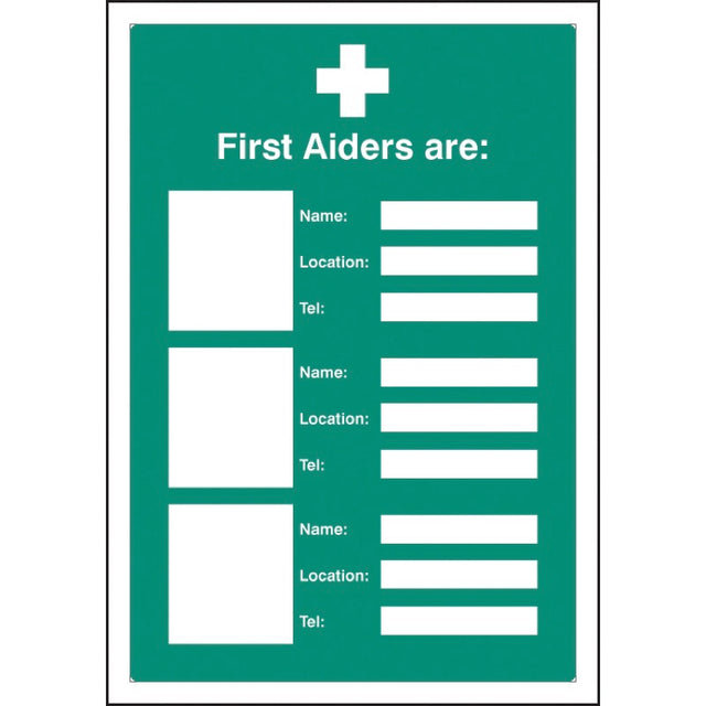 First aiders are (space for 3) adapt-a-sign 215x310mm