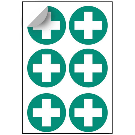 First aid symbol 65mm dia - sheet of 6