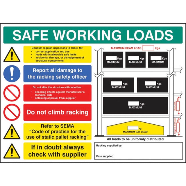 SWL pallet racking sign 5mm foamex 600x450mm