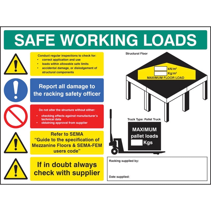 SWL mezzanine floor sign 5mm foamex 600x450mm