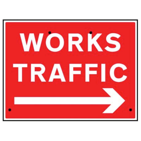 Works traffic arrow right, 600x450mm Re-Flex Sign (3mm reflective polypropylene)