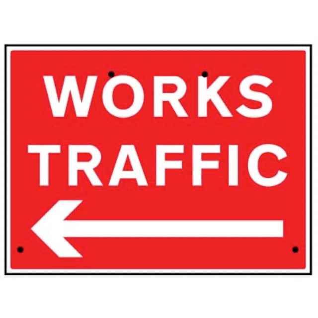 Works traffic arrow left, 600x450mm Re-Flex Sign (3mm reflective polypropylene)