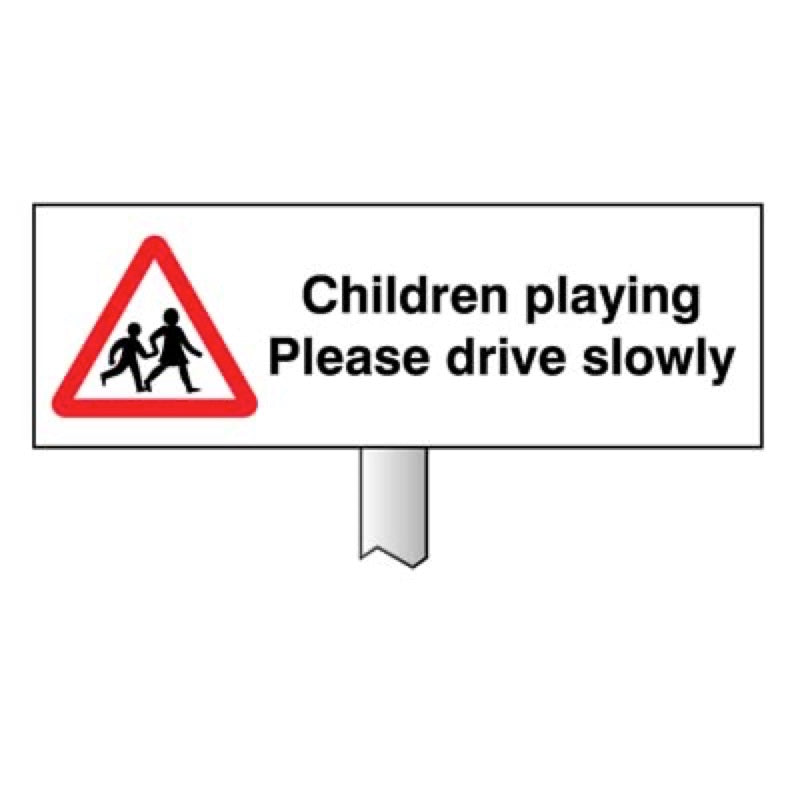 Verge sign - Children playing Please drive slowly 450x150mm (post 800mm)