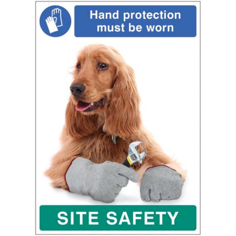 Hand protection must be worn - dog poster 420x594mm synthetic paper