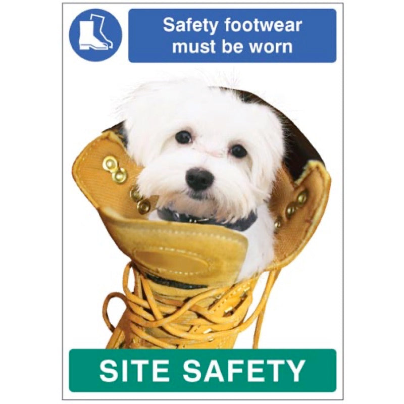 Safety footwear must be worn - dog poster 420x594mm synthetic paper