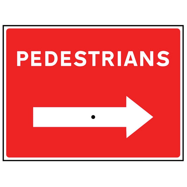 Pedestrians with reversible arrow 600x450mm rigid PVC sign with wing nut and arrow