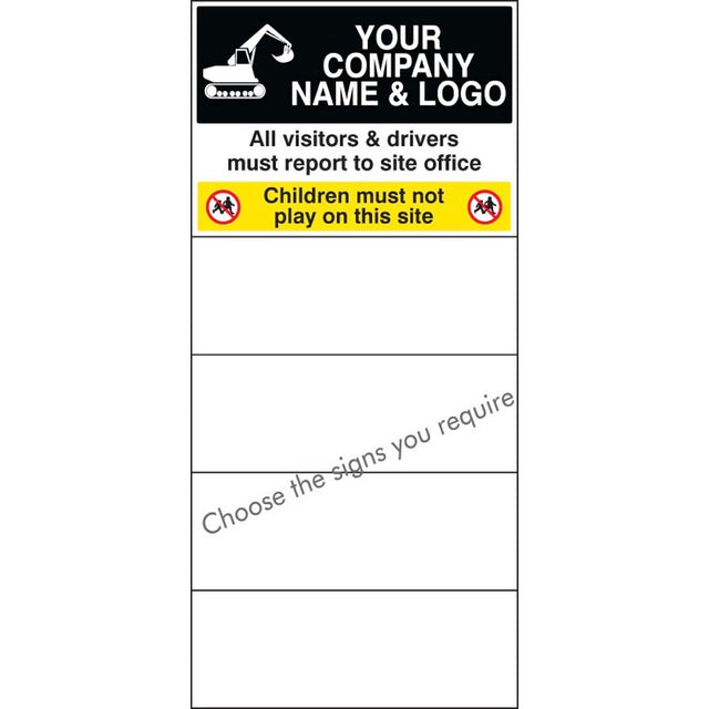 Site safety board 600x1200mm c/w logo and select signs