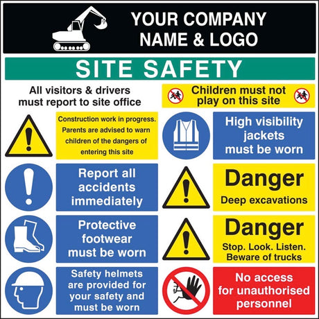 Site safety board 1200x1200mm c/w logo 5mm pvc