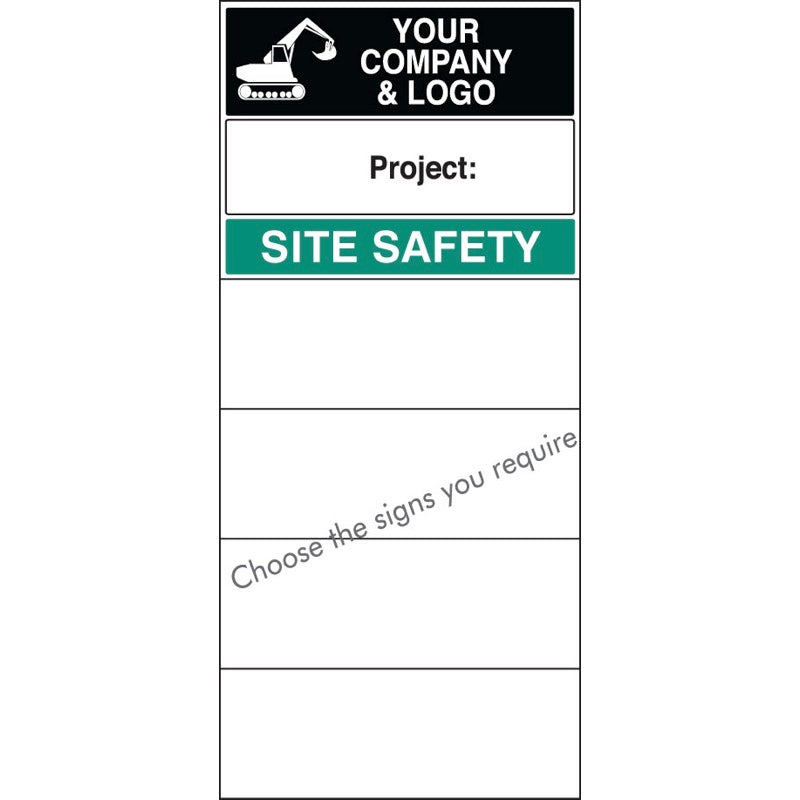 Site safety board 600x1200mm c/w logo and select signs